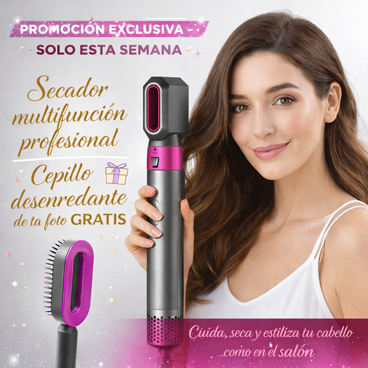 Secador Profesional 5 en 1 + Cepillo Desenredante de REGALO